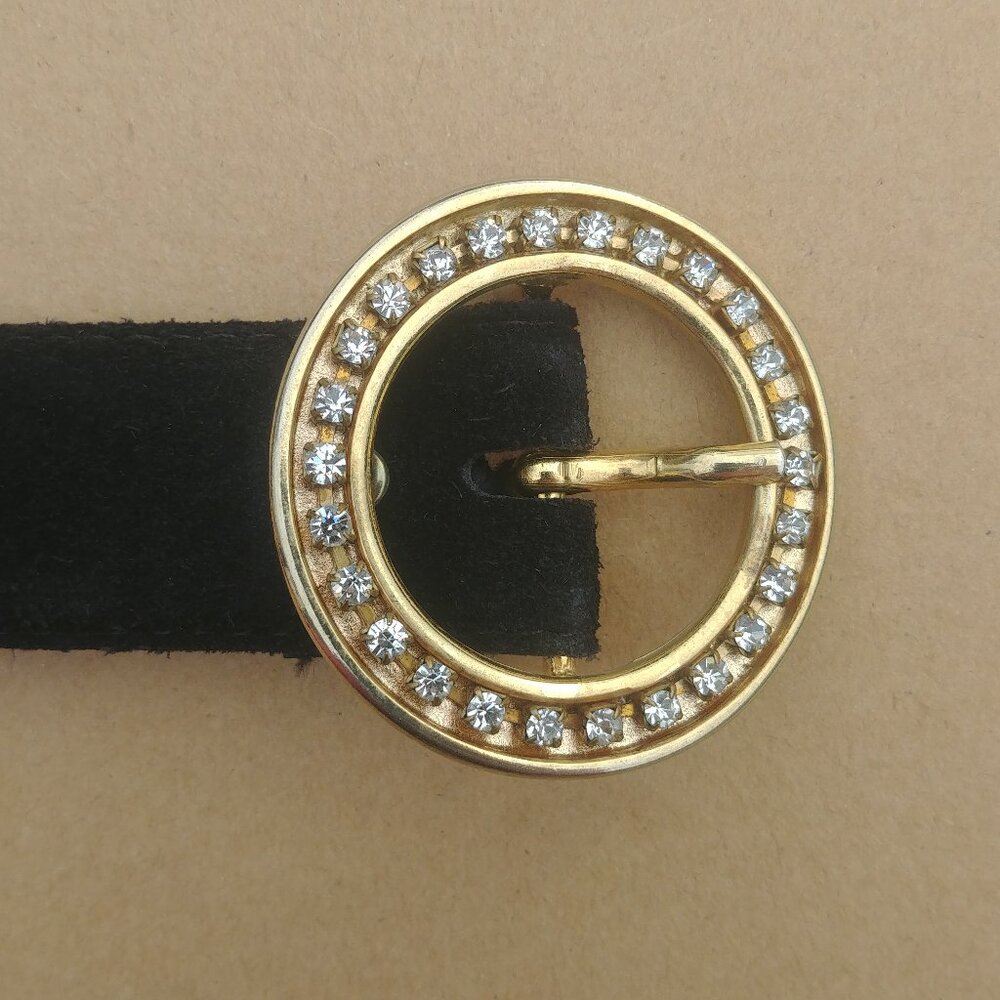 Vintage Dalmys made in Canada real leather suede black belt with gold bu…